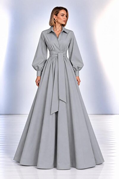 SERAVENZA COUTURE Maxi Boy Balloon Sleeve Stylish Poplin Shirt Dress Cou-41