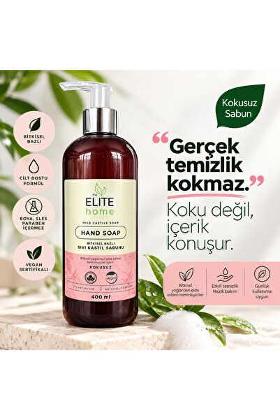 The Elite Home Bitkisel Bazlı Ve Vegan Sertifikalı Sıvı El Sabunu 400 Ml, Kok...