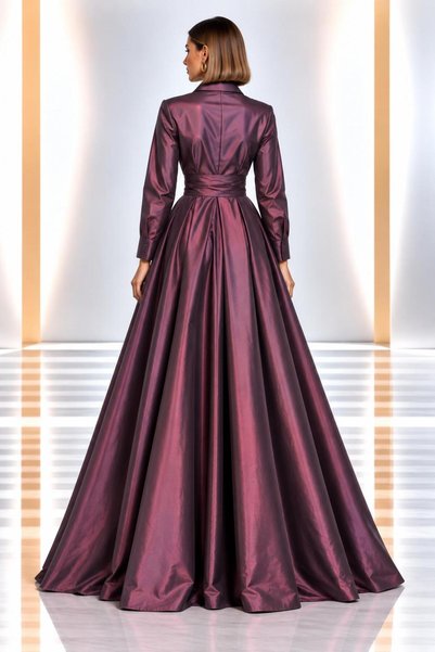 SERAVENZA COUTURE Maxi Boy Long Sleeve Taffeta Shirt Dress with Detachable Belt Cou-18