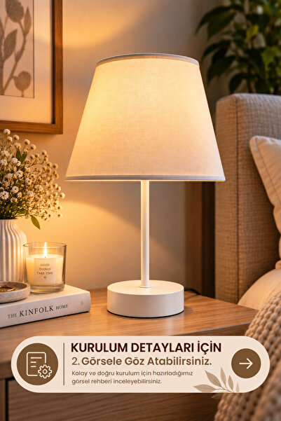 VENON SOFTLİNE Modern Abajur ✨ BEYAZ ✨ KREM Kumaş Şapkalı Masa Lambası Minima...