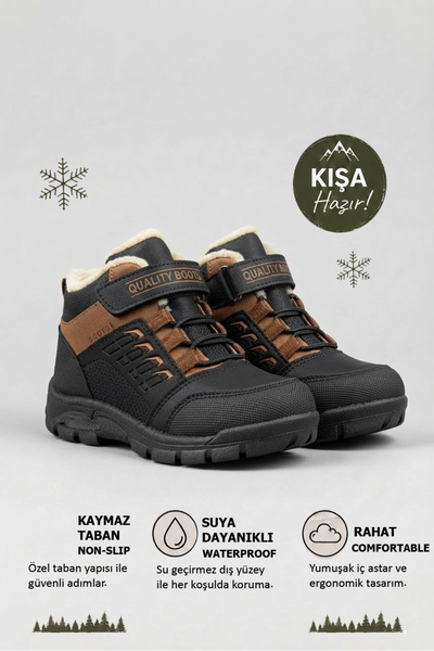 welissa Fur-Lined Cold-Resistant Velcro Children's Boots with Non-Slip Sole