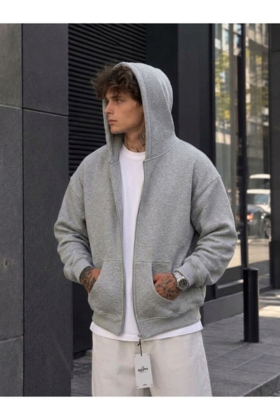 ONUR ERBİL MODA Unisex Oversize Fermuarlı Kapüşonlu Sweatshirt