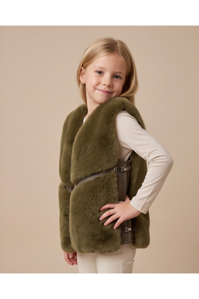 melisam.msg Girl's Cute Fur and Leather Vest Autumn Spring