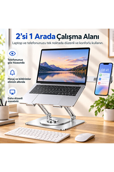 Mcstorey Laptop Stand Karbon Çelik 360° Döner Ergonomik Yükseklik Ayarlı Soğu...