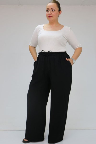 Eslina 59021 Pantaloni largi din muselină cu talie elastică de mărime mare - ...