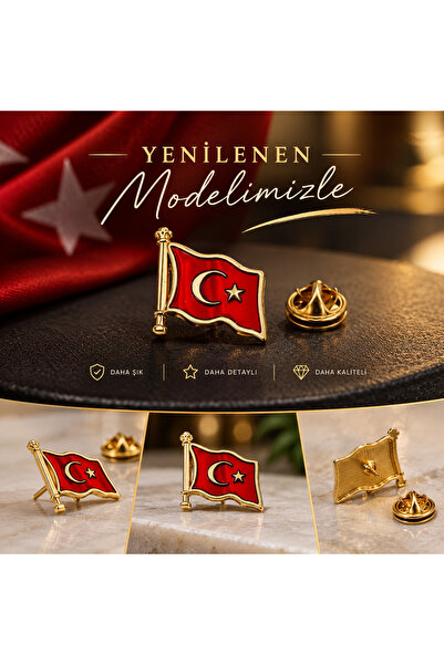 Türk Bayrağı Gold Yaka Rozeti