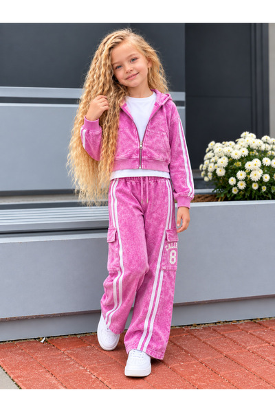 KOKOŞ BEBEK Girl's Washable Hooded Cardigan 3-Piece Set - 4/12 Years - 31938