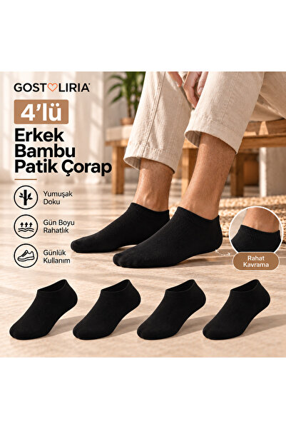 GOST LİRİA - Men's Bamboo Black Booties Socks 4 Pack
