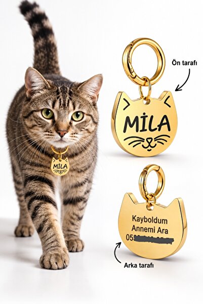 dekoliva Gold Altın Renk Kedi Künyesi Paslanmaz Çelik İsme Özel
