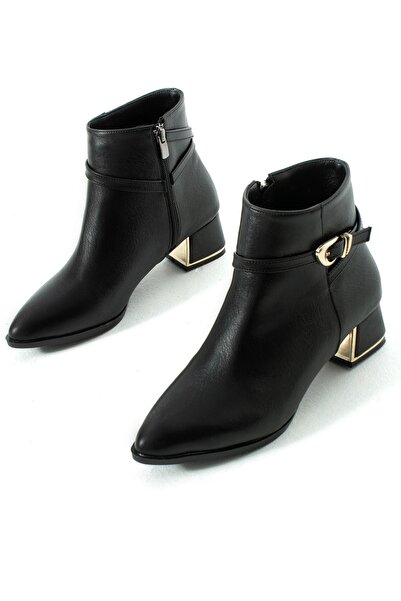 BirEylül Shoes Kadın Siyah Kısa Topuklu Bot 00293