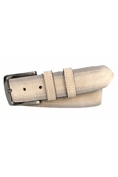 GoDeri Hakiki Deri Süet Krem Rengi Kemer 4 Cm=süet.deri.4cm