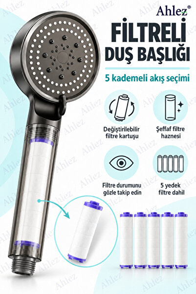 Ahlez Filtreli Duş Başlığı 5 Yedek Filtre | Su Arıtmalı, Klor Ve Kireç Önleyi...