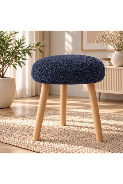 Yuems home Yuvarlak Gürgen Ahşap Retro Ayak Dekoratif Füme Peluş Puf Tabure B...