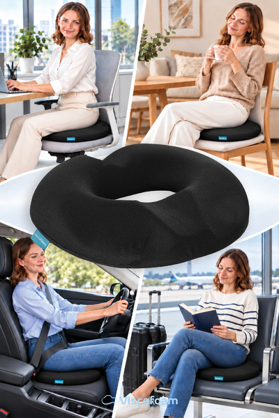 Viscofoam Ultra-Luxury Orthopedic Seat Ring Coccyx Cushion Visco Seat Ring - Black