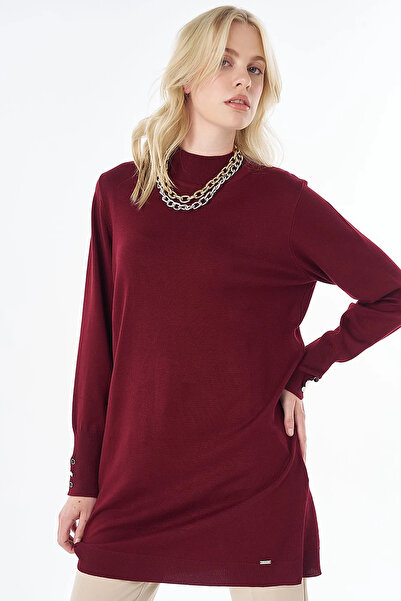 Kayra Turtleneck Basic Viscose Knitwear Tunic Dark Burgundy