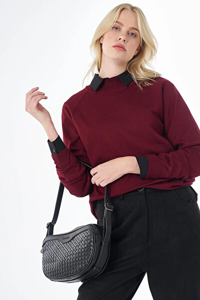 Kayra Half Turtleneck Viscose Knitwear Tunic Claret Red