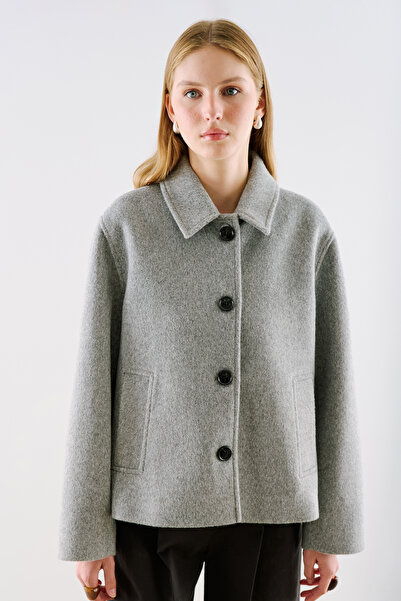 Manuka Premium Flat-Collar Coat Gray