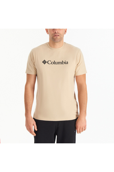 Columbia Csc M Basic Bıg Logo Brushed Ss Tee Men's T-Shirt Beige Cs0287-271