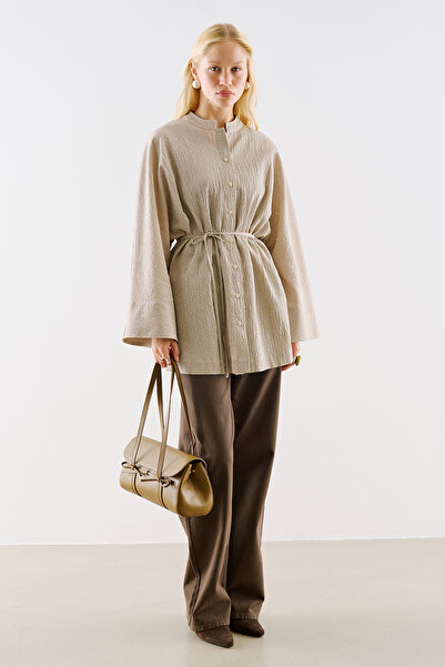 Manuka Wide Sleeves Belted Tunic Beige