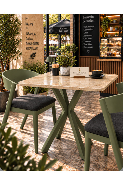 Stella luce Mutfak Cafe Balkon Bahçe Restoran Yemek Masası 70X70 Yeşil Traver...