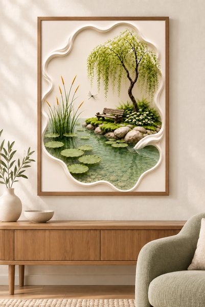 dekorodam Ahşap Çerçeveli Panoramik Oturma Odası Salon Tablosu
