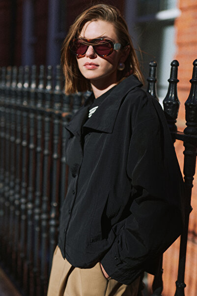 Manuka Technical Fabric Buttoned Bomber Jacket Black