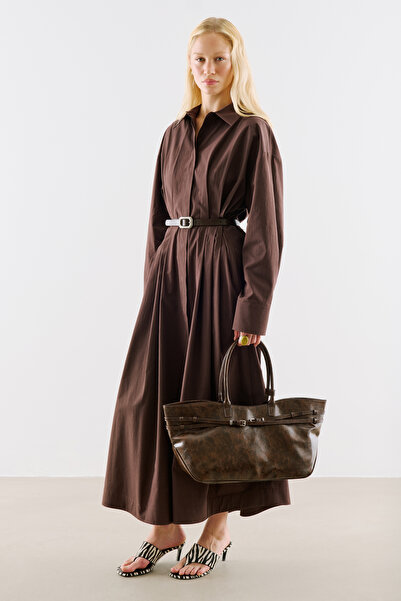 Manuka Pleated Waist Shirt Dress Brown