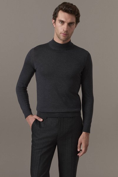 Hemington Merino Yün Lupetto Yaka Antrasit Triko