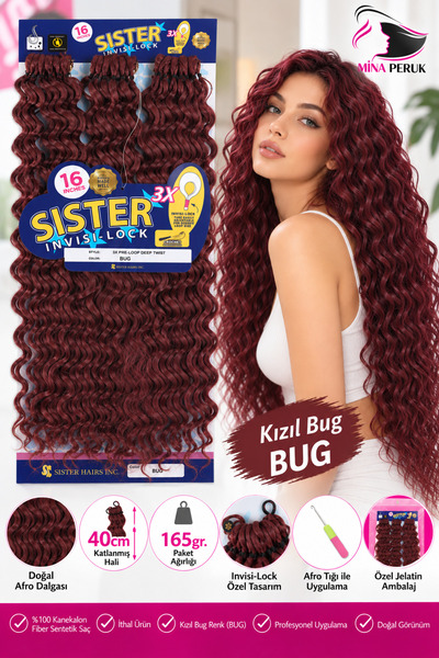 Mina Peruk Sister Afro Dalgası Saç - Kızıl Bug