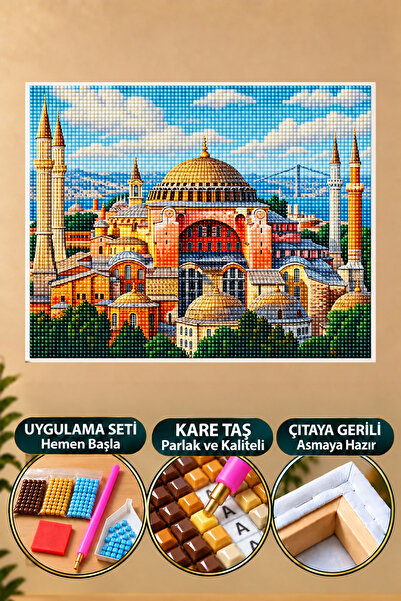 HONDEP 5d Elmas Boyama Mozaik Tablo Tuvale Gerili 40x50 Cm Ayasofya Puzzle Tu...