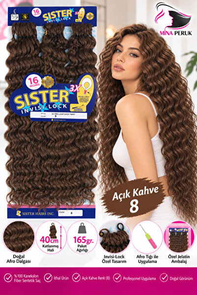 Mina Peruk Sister Afro Dalgası Saç - Kumral 6