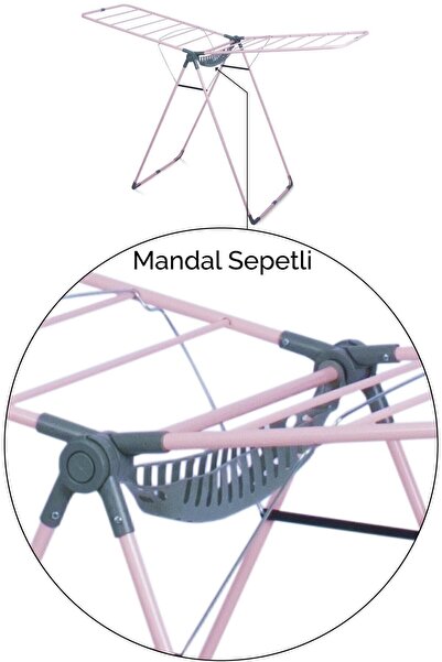 Vipaş Mia Lux Kalın Borulu Mandal Sepetli Çamaşır Kurutmalığı-pembe