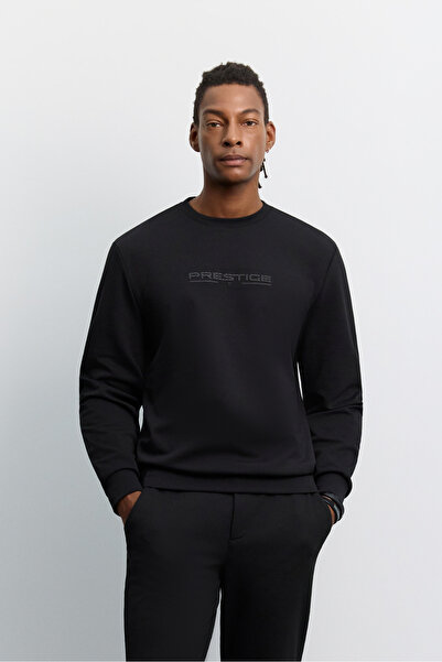 Avva Men's Black Crew Neck Easy-Iron Printed Interlock Regular Fit Sweatshirt...