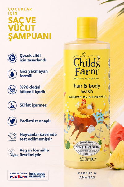 Childs Farm Watermelon and Pineapple Extract Children's Hair and Body Shampoo...