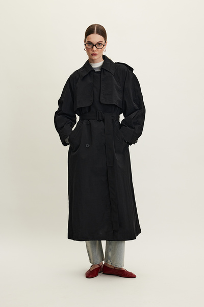 Manuka Technical Fabric Oversize Trench Coat Black