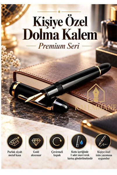 Bradley Kişiye Özel Parlak Siyah Dolma Kalem Premium