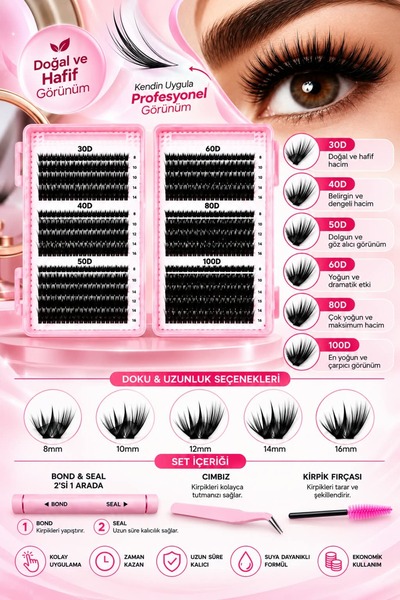 Deep Passion Takma Kirpik 600 Adet Kirpik Seti Kitap Model 30-40-50-60-80-100...