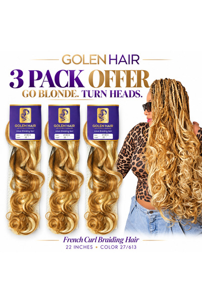 GOLEN Hair French Curls Braids Deal Pack of 3 – 22 Inches Long Color 27/613