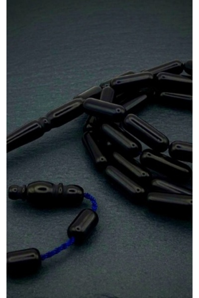 Default Mashabah with navy blue pine beads - pine - 37 - navy blue - 16*6 mm