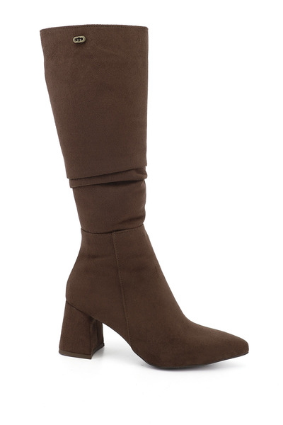 GÖNDERİ(R) Women's Brown Suede Zippered Thick Heeled Boots
