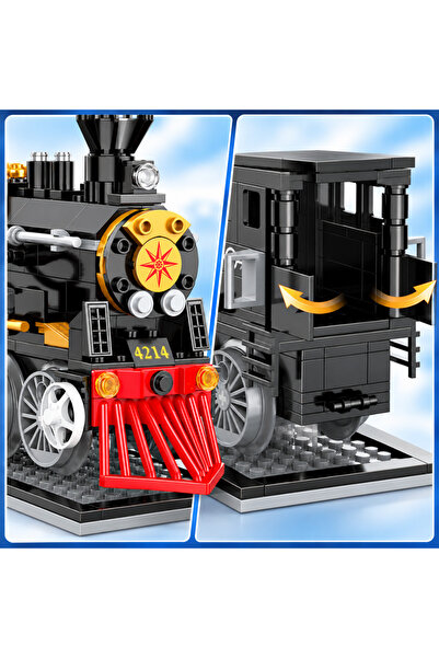 Minibric Set de Constructie Piese Tip Blocuri Construit 246 Piese Steam Train Locomotiva Aburi Roata Ferestre