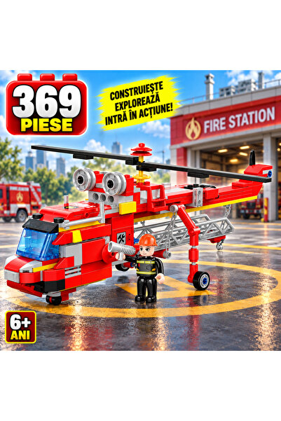 Minibric Set de Constructie cu Piese Tip Blocuri Construit 369 Piese 3in1 Rescue Top Team, Jucarie Elicopter