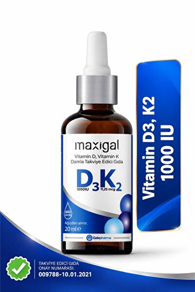 Vitamin D3 K2 1000 IU Damla 20 ml | D Vitamini ve K Vitamini İçeren Takviye Edici Gıda