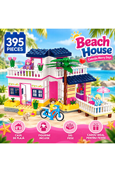 Minibric Set de Constructie cu Piese Tip Blocuri Construit 395 Piese Beach House, Plaja, Casa, Figurine