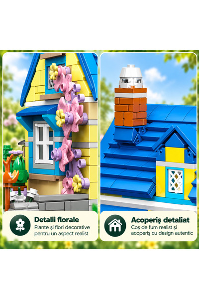 Minibric Set de Constructie cu Piese Tip Blocuri Construit 792 Piese The Blue Garden House, Terasa, Flori Casa