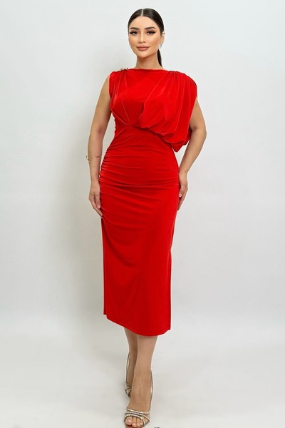 FEVER Drape detaylı örme elbise