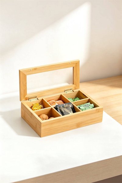 Akkoyunlu home Bamboo Tea Box Storage Box Coffee,Herbal Tea Box Organizer Bam...