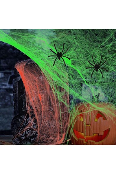 partidolu Halloween Cadılar Bayramı İçin Yeşil Renk Örümcek Ağı Seti 20 Gr