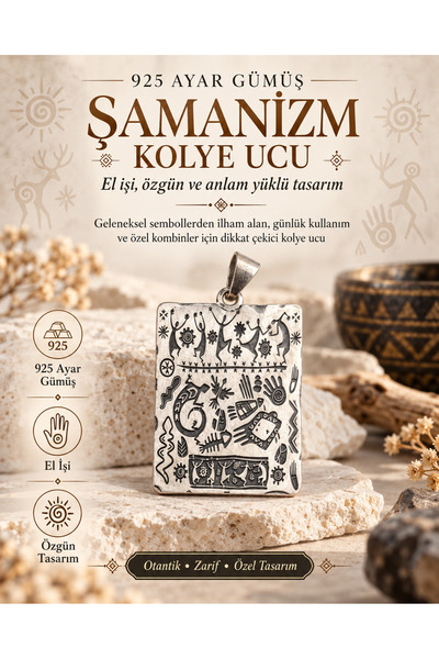 atölyem takı tasarım 925 ayar gümüş Şamanizm tılsım sembolleri figürlü kolye ucu