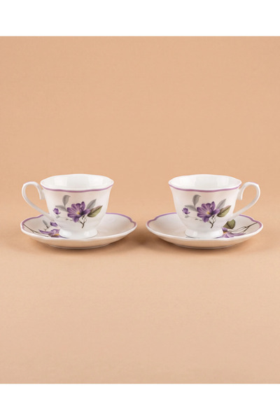 ELZEY HOME Porcelain Set of 2 Vintage Patterned Coffee Cups